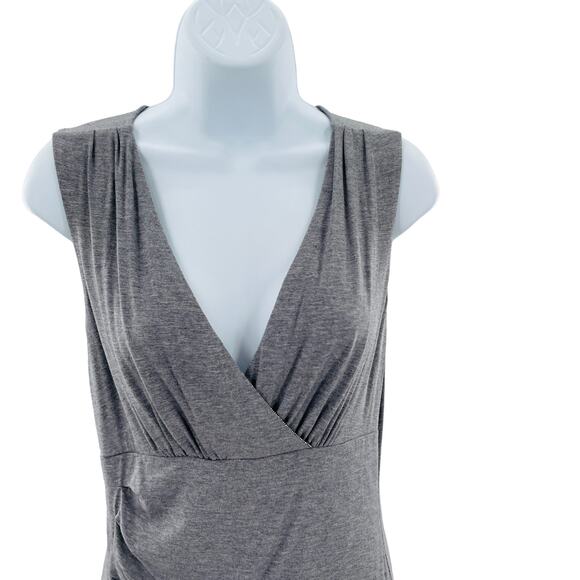 WHBM Gray Knit Faux Wrap Asymmetrical Rhinestone Trim V-Neck Dress Women Sz XS - Picture 3 of 10